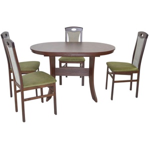 Tischgruppe 2452-4581, 5-teilig, Nussbaumfarben / Grün, 1 Tisch & 4 Stühle