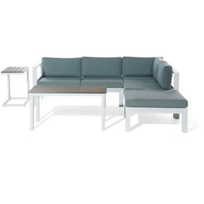 Lounge Set Weiß Grün Kunstholz Aluminium 5-Sitzer inkl. Auflagen Mediterran Stil Terrasse Outdoor