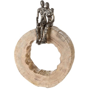 Dekofigur CASABLANCA BY GILDE Skulptur Together Dekofiguren Gr. B/H/T: 28 cm x 39 cm x 6 cm, braun (bronzefarben) Figuren Skulpturen Dekoobjekt, Höhe 39 cm, aus Metall und Holz-Baumscheibe, Wohnzimmer