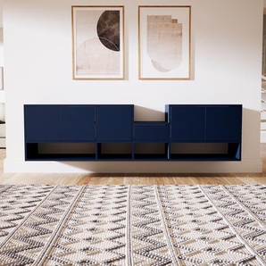 Hängeschrank Blau - Wandschrank: Schubladen in Blau & Türen in Blau - 228 x 60 x 47 cm, konfigurierbar