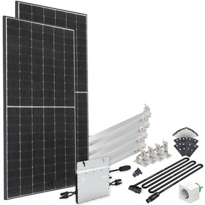 OFFGRIDTEC Solaranlage Solar-Direct 830W HM-800 Solarmodule Schukosteckdose, 5 m Kabel, Montageset für Flachdach, Stromzähler schwarz Solartechnik