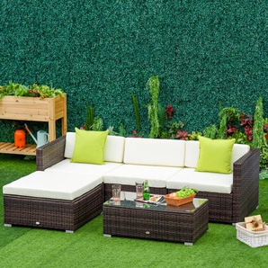 Gartenmöbel-Set mit 3-Sitzer Sofa Polyrattan Tisch 2 Sessel und 2 Hocker Wetterfest Garten Sitzgruppe Bilbao für 7 Personen Green Spirit Hellgrau 