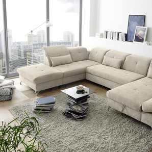 Couch MELFI L Sofa Schlafcouch Wohnlandschaft Schlaffunktion sand beige U-Form