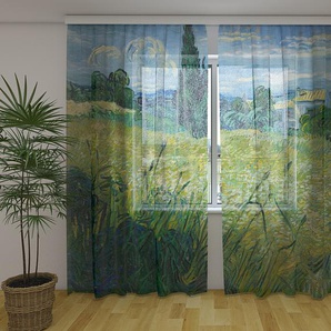 Gardinen & Vorhänge aus Chiffon transparent. Fotogardinen 3D Vincent van Gogh Green Wheat Field with Cypress