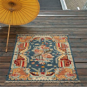 Samarkand-Teppich blau - bunt - 80 % Wolle, 20 % Baumwolle - Teppiche