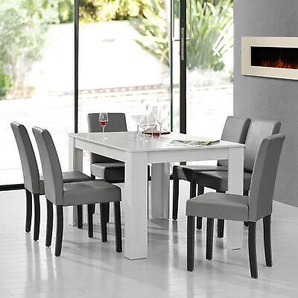 [en.casa]® Esstisch Weiß Mit 6 Stühlen Hellgrau [140x90] Tisch Stühle Essgruppe