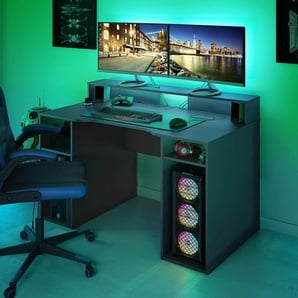 Dmora Moderner Schreibtisch für Gaming-PC, CD-Halter, Regale, 136 x 88 x 67 cm, Farbe Anthrazit