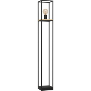 EGLO Stehlampe LIBERTAD, Leuchtmittel wechselbar, ohne Leuchtmittel, Stehleuchte in schwarz und braun aus Stahl, Holz - exkl. E27- 1X40W