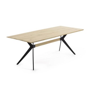 Kave Home - Amethyst Tisch aus Eichenfurnier mit gebleichtem Finish, Stahlbeinen in Schwarz 160x90cm