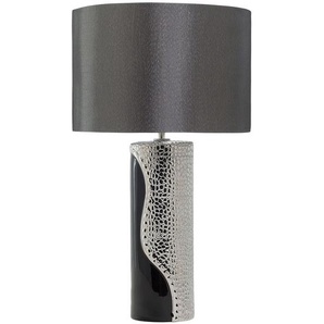 Tischlampe Schwarz und Silber Porzellanfuß Stoffschirm Schwarz Kabel mit Schalter Moderner Minimalistischer Glamouröser Stil