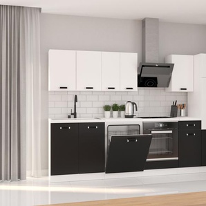 Küche Omega XL 300 cm Küchenzeile Küchenblock Einbauküche Schwarz + Weiß matt
