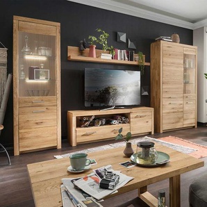 Wohnzimmerwand modern aus Wildeiche Massivholz geölt (vierteilig)