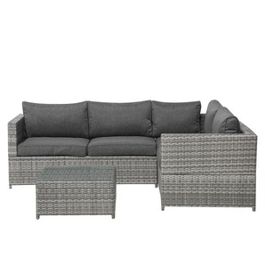 Gartenmöbel Set Grau Rattan Sicherheitsglas Textil inkl. Kissen 4-Sitzer Terrasse Outdoor Modern