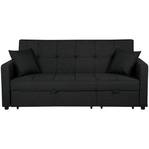 Sofa Schwarz Polsterbezug 3-Sitzer Schlaffunktion Zeitgenössisch Zierkissen Wohnzimmer
