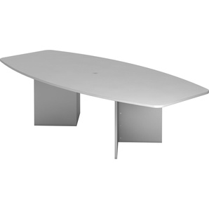 bümö® Konferenztisch KT28-Serie für 10 Personen, Tischplatte 280 x 130 cm in grau, Gestell mit Holzuntergestell