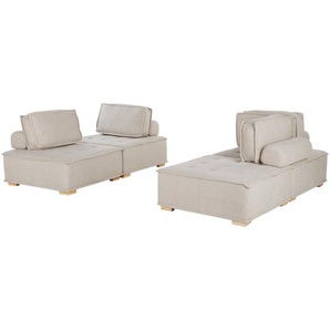Modulares Sofa Set Beige Polsterbezug Gesteppt 4-Sitzer Couchgarnitur aus Verschiedenen Elementen zwei 2-Sitzer-Sofas mit Kissen Modern Skandi
