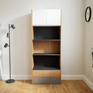 Aktenregal Graphitgrau - Büroregal: Schubladen in Grau & Türen in Weiß - Hochwertige Materialien - 77 x 195 x 34 cm, konfigurierbar