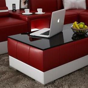 Sofatisch Design Wohnzimmer Leder Kaffee Glas Couch Polster Beistell Tisch