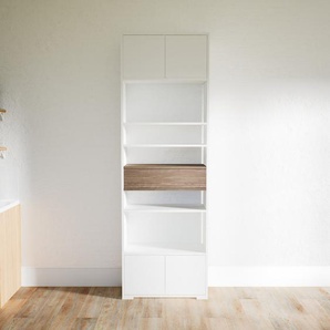 Aktenregal Weiß - Büroregal: Schubladen in Nussbaum & Türen in Weiß - Hochwertige Materialien - 77 x 234 x 34 cm, konfigurierbar