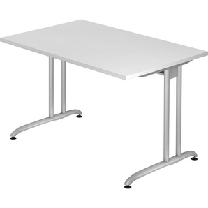 bümö® Schreibtisch B-Serie stabile Premium Qualität, Tischplatte 120 x 80 cm in Weiß, Gestell in silber