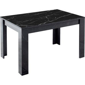 Esstisch LC Mango Tische Gr. H: 79 cm, Ansteckplatte, schwarz (schwarz marmor, optik hochglanz lackiert, lackiert) Ausziehbare Esstische Esstisch rechteckig Tisch Breite 137 cm, ausziehbar auf 187 cm