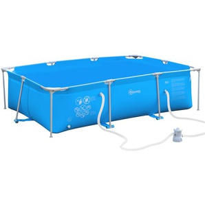 Outsunny Rahmenpool mit Schlauch Swimmingpool Stahl Blau 252 cm x 152 cm x 65 cm