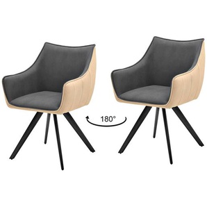 Sitzschale mit Armlehne 2er-Set DEN HAAG-119 Skandi Design, Bezug grau/beige, Gestell anthrazit, BxHxT: ca. 61x88x62 cm