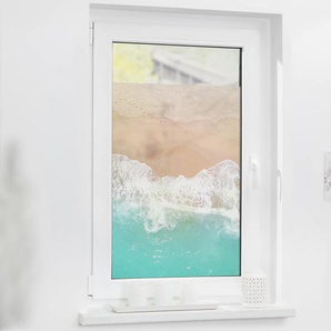 LICHTBLICK ORIGINAL Fensterfolie Fensterfolie selbstklebend, Sichtschutz, The Beach - Türkis Beige Fensterfolien Gr. B/L: 50 cm x 50 cm, blau (türkis, beige) Deko