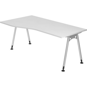 bümö® Schreibtisch A-Serie höhenverstellbar, Tischplatte 180 x 100 cm in weiß, Gestell in silber
