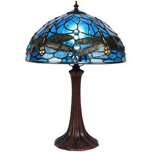 LumiLamp Tiffany Tischlampe Ø 31*43 cm  Blau Metall Glas Libelle Schreibtischlampe Tiffany Tiffany Lampe
