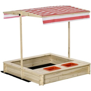 Outsunny Sandkasten Holz mit verstellbarem Dach für Kinder 3-8 Jahre Natur 118 x 118 x 118 cm