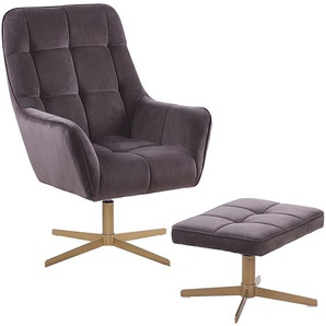 Sessel mit Hocker Taupe Samtstoff Metall Wohnzimmer Salon