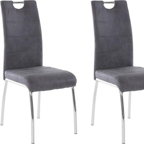 Stuhl HELA Susi Stühle Gr. B/H/T: 44 cm x 98 cm x 61 cm, 2 St., Polyester, Metall, grau (vintage anthrazit, verchromt) 4-Fuß-Stuhl Esszimmerstuhl Esszimmerstühle Stühle 2 oder 4 Stück