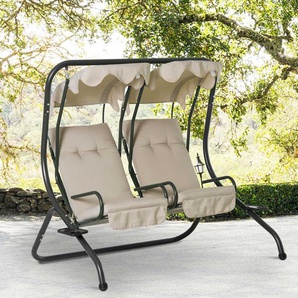 Outsunny 2-Sitzer Hollywoodschaukel Gartenschaukel mit Sonnendach Garten Stahl Beige 170 x 136 x 170 cm