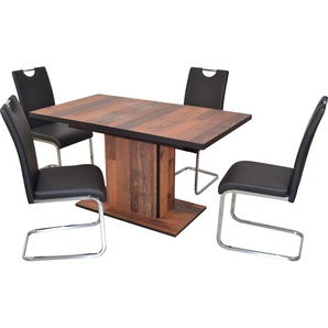 Essgruppe HOME AFFAIRE Sitzmöbel-Sets schwarz (tisch: oldwood, schwarz, stühle: chromfarben) Essgruppen
