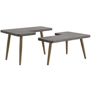 Designertisch Set aus Leichtbeton und Metall Beton Grau und Messingfarben (zweiteilig)