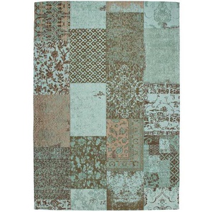 Vintage Teppich in Türkis und Taupe Patchworkmuster