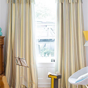 Streifenvorhang sandgelb - bunt - Vorhang: 100 % Faux Silk, Abfütterung: 100 % Baumwolle - Vorhänge - Gardinen - Schlaufenschals