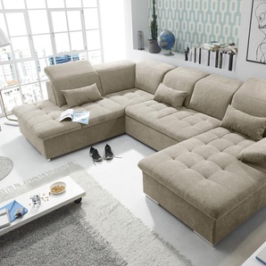 Couch WAYNE L Sofa Schlafcouch Wohnlandschaft Schlaffunktion beige sand U-Form