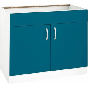 Spülenschrank WIHO KÜCHEN Flexi Schränke Gr. B/H/T: 100 cm x 82 cm x 57 cm, blau (ozeanblau) Küchenserien Schränke Breite 100 cm