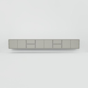 Hängeschrank Grau - Wandschrank: Schubladen in Grau & Türen in Grau - 303 x 41 x 34 cm, konfigurierbar