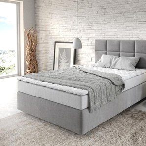 Boxspringbett Dream-Fine 120x200 cm Mikrofaser Grau mit Matratze und Topper, Boxspringbetten