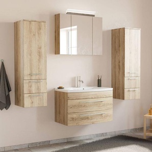 Badezimmermöbel Set mit Waschtisch & LED-Spiegelschrank MAPUTO-02 in Eiche hell BxHxT ca. 182x200x49cm
