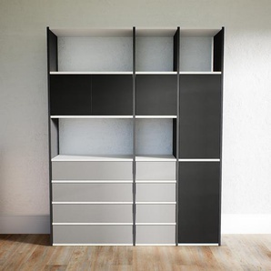 Aktenregal Schwarz - Büroregal: Schubladen in Grau & Türen in Schwarz - Hochwertige Materialien - 154 x 195 x 34 cm, konfigurierbar