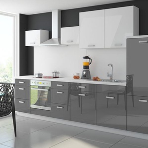 Küche Color 340 cm Küchenzeile Küchenblock Einbauküche in Hochglanz Grau / Weiss