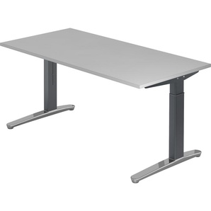 bümö® Design Schreibtisch XB-Serie höhenverstellbar, Tischplatte 160 x 80 cm in grau, Gestell in graphit/alu poliert