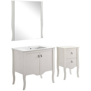 Badezimmer Möbel Set inkl. Keramikwaschtisch, Massivholz weiß, ELSA-56, B/H/T: 120 x 180 x 20cm