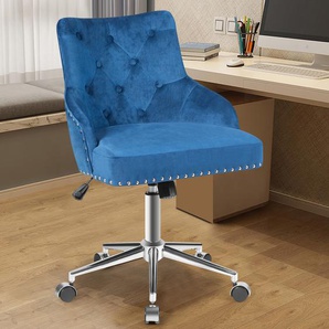Bürostuhl mit Rädern für Zuhause 360° Schwenkbarer Empfangsstuhl 59,5 x 57 x 84 - 98 cm Blau