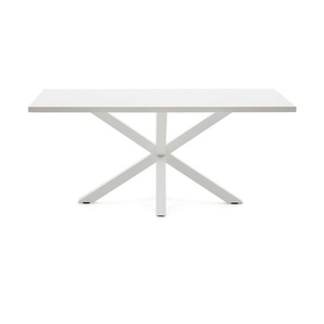 Kave Home - Argo Tisch 180 x 100 cm mit Melamin weiß und weißen Stahlbeinen