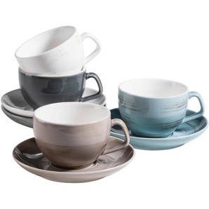 Mäser Tassenset , Blau, Grau, Weiß, Beige , Keramik , 8-teilig , 200 ml , 40x30x20 cm , Kaffee & Tee, Tassen, Kaffeetassen-Sets